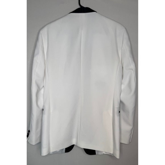 Egara Mens Slim Fit Tuxedo Jacket White Black Shawl Lapel Dinner Blazer 38R-flaw - Picture 3 of 7
